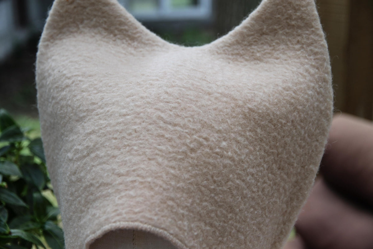 Upcycled Wool Cat Ear Sauna Hat, Minimalist Banya Bathing Cap, Eco-Friendly Spa Accessory