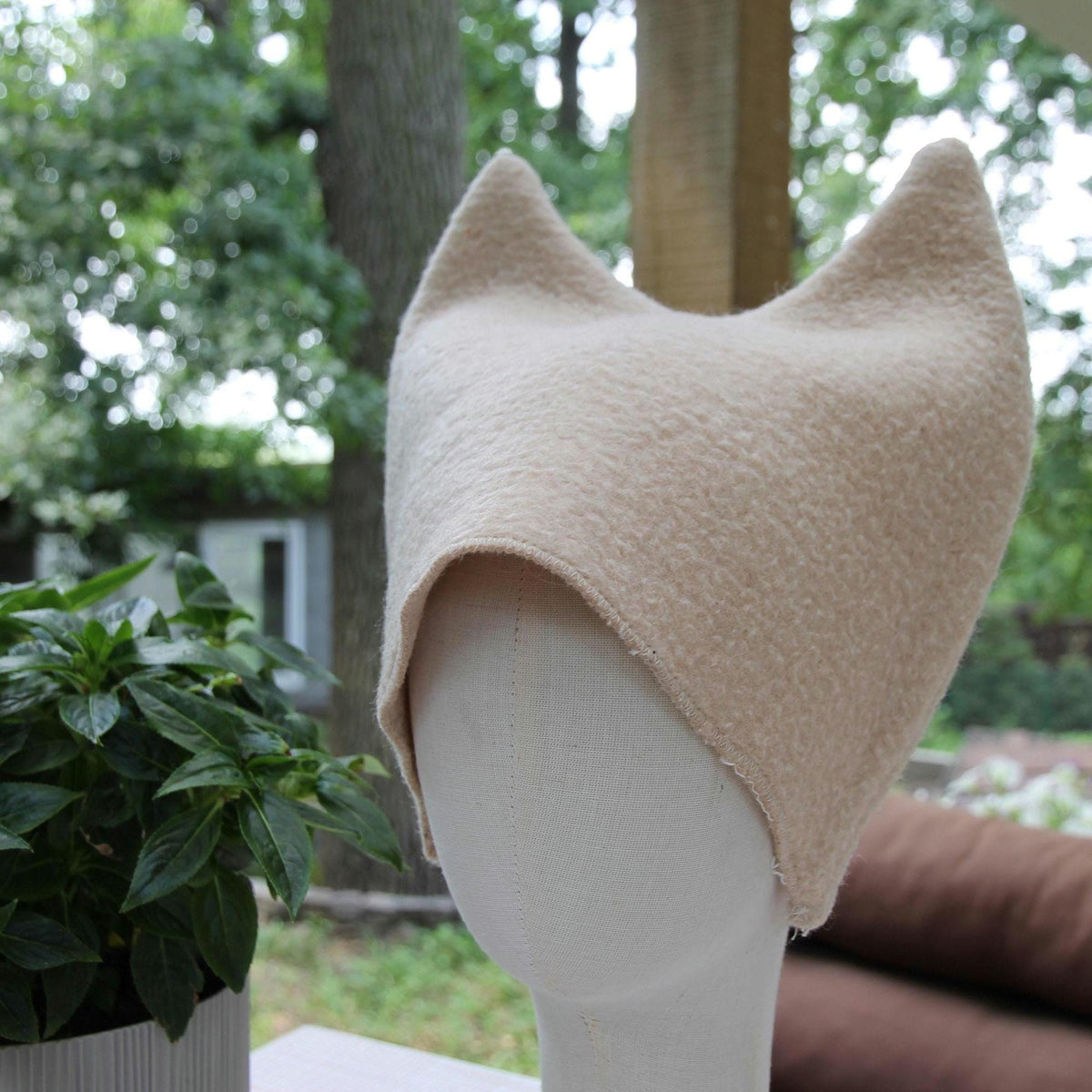 Upcycled Wool Cat Ear Sauna Hat, Minimalist Banya Bathing Cap, Eco-Friendly Spa Accessory