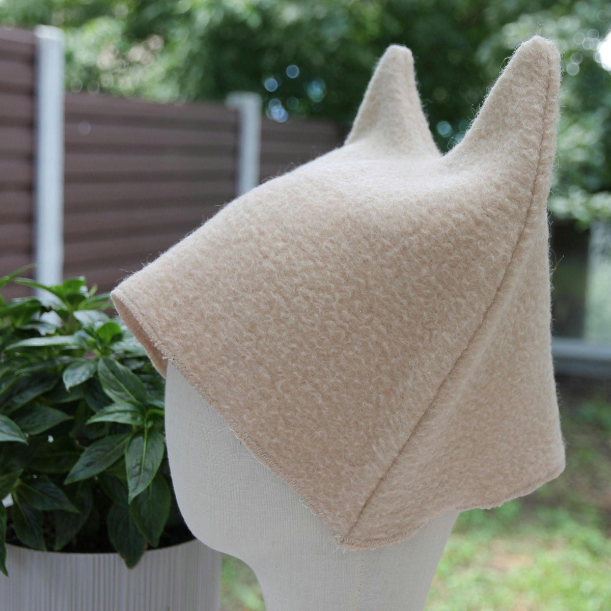 Upcycled Wool Cat Ear Sauna Hat, Minimalist Banya Bathing Cap, Eco-Friendly Spa Accessory