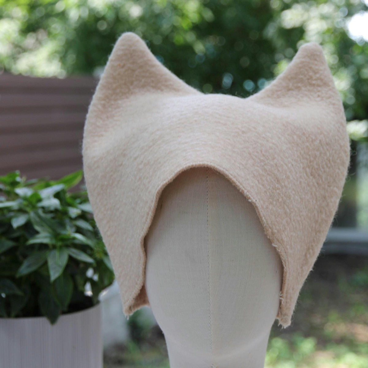 Upcycled Wool Cat Ear Sauna Hat, Minimalist Banya Bathing Cap, Eco-Friendly Spa Accessory