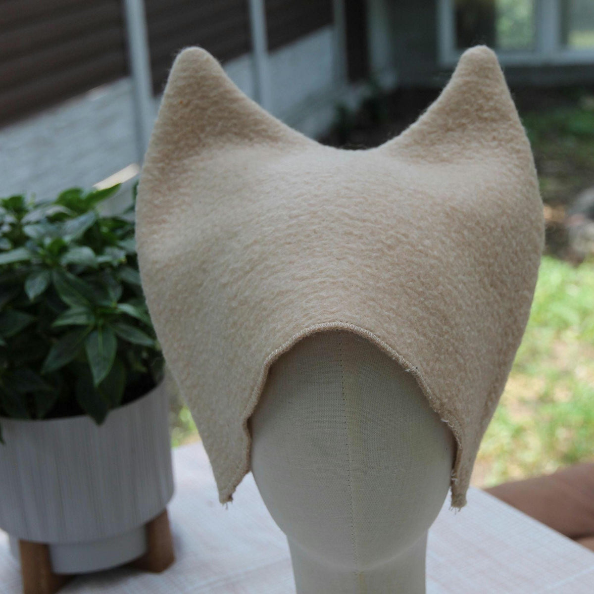 Upcycled Wool Cat Ear Sauna Hat, Minimalist Banya Bathing Cap, Eco-Friendly Spa Accessory