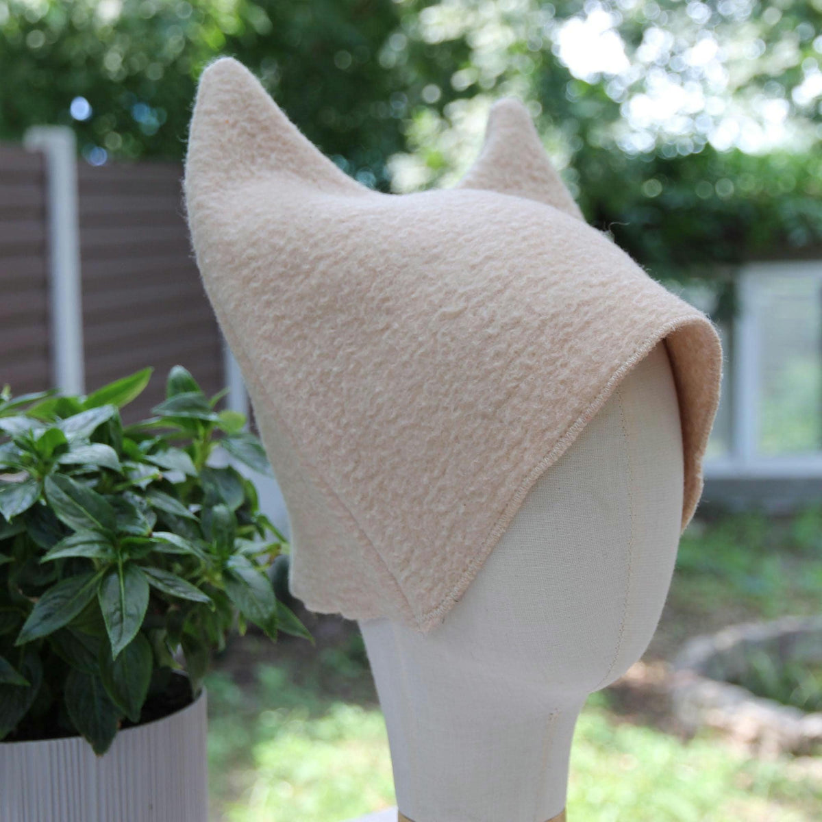 Upcycled Wool Cat Ear Sauna Hat, Minimalist Banya Bathing Cap, Eco-Friendly Spa Accessory