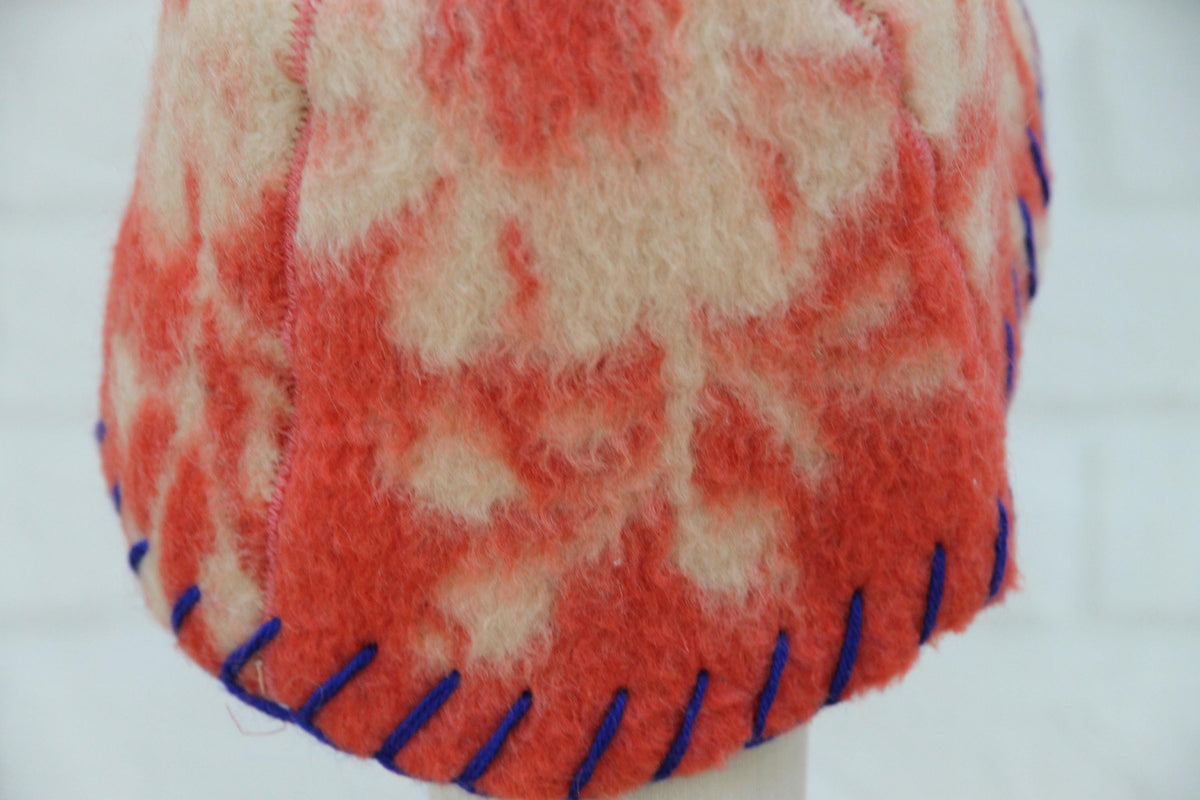 Reversible Vintage Wool Sauna Hat, Handmade Bucket Hat, Upcycled Blanket Hat, yellow Checkered Hat.