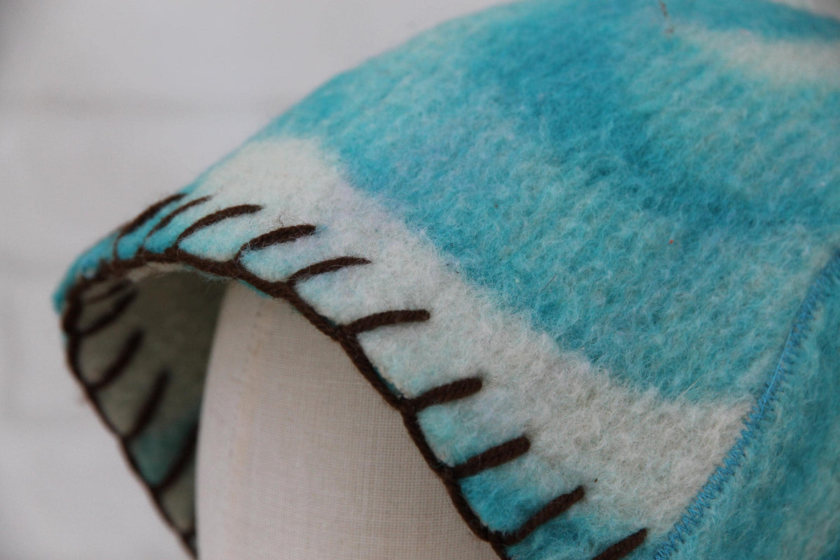 Brown Wool Sauna Hat with Floral, Handmade from Upcycled Vintage Blanket, Unisex Spa Hat,Spa Wellness Accessory,Unique Gift for Sauna.