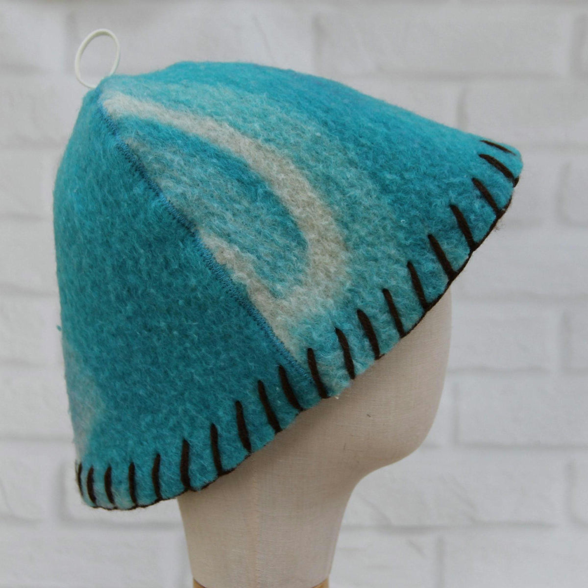 Brown Wool Sauna Hat with Floral, Handmade from Upcycled Vintage Blanket, Unisex Spa Hat,Spa Wellness Accessory,Unique Gift for Sauna.