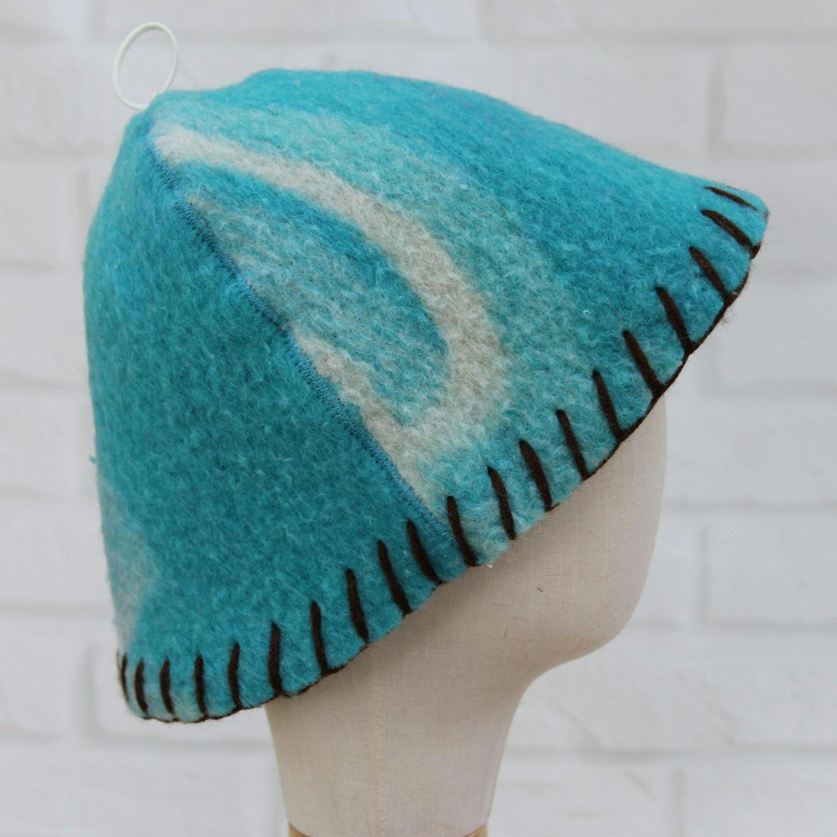 Brown Wool Sauna Hat with Floral, Handmade from Upcycled Vintage Blanket, Unisex Spa Hat,Spa Wellness Accessory,Unique Gift for Sauna.