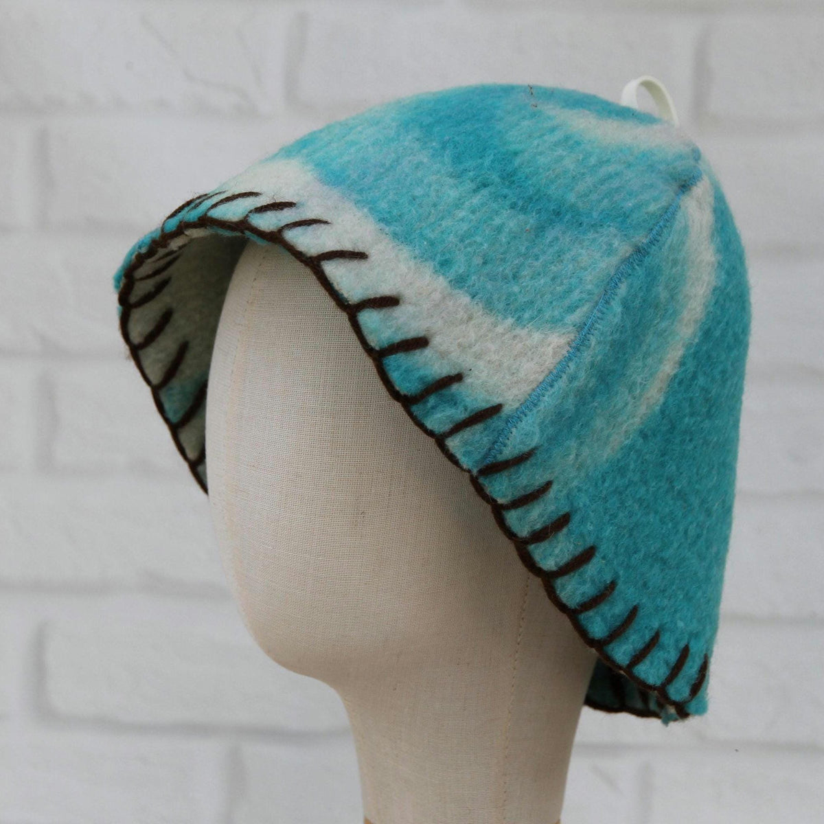 Brown Wool Sauna Hat with Floral, Handmade from Upcycled Vintage Blanket, Unisex Spa Hat,Spa Wellness Accessory,Unique Gift for Sauna.