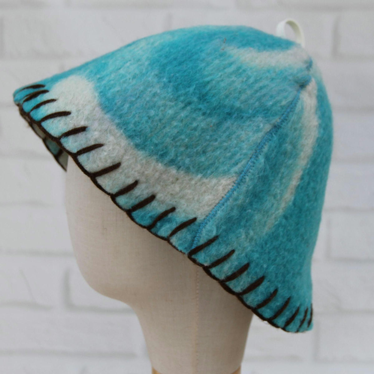 Brown Wool Sauna Hat with Floral, Handmade from Upcycled Vintage Blanket, Unisex Spa Hat,Spa Wellness Accessory,Unique Gift for Sauna.