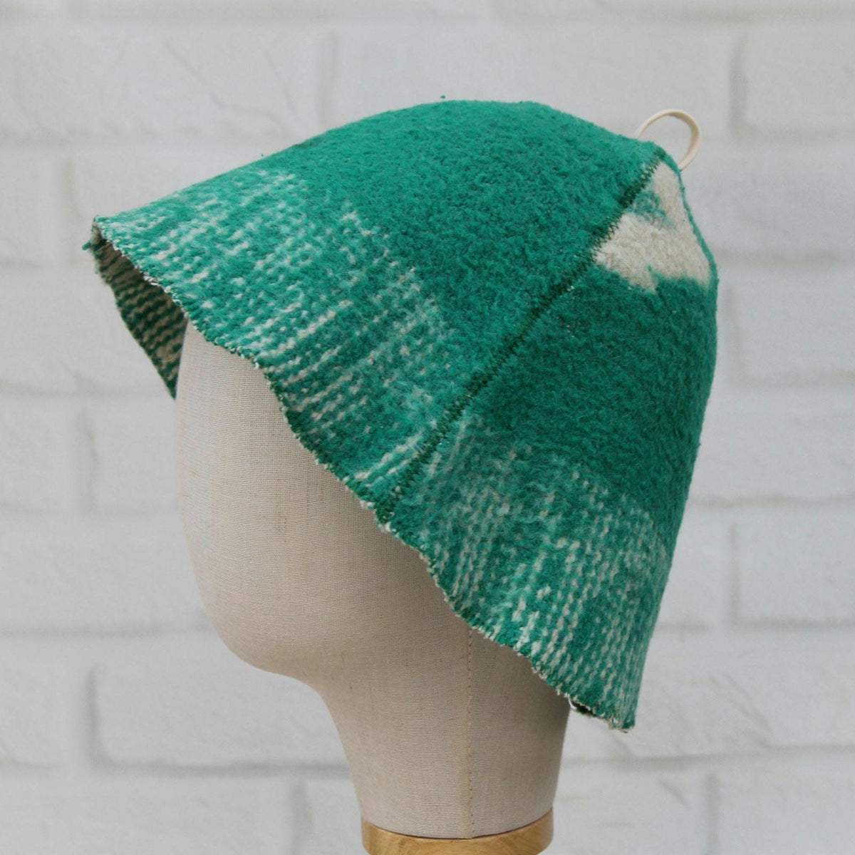 Upcycled Wool Blanket Sauna Hat, Green Cream Banya Cap, Eco-Friendly Spa Headwear