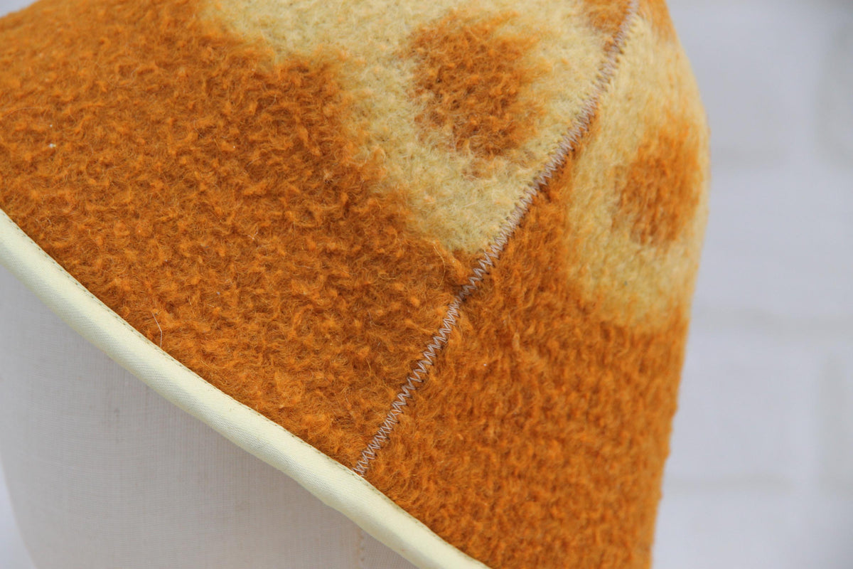 Upcycled Wool Blanket Sauna Hat, Banya Steam Room Headwear, Heat Protection Cap