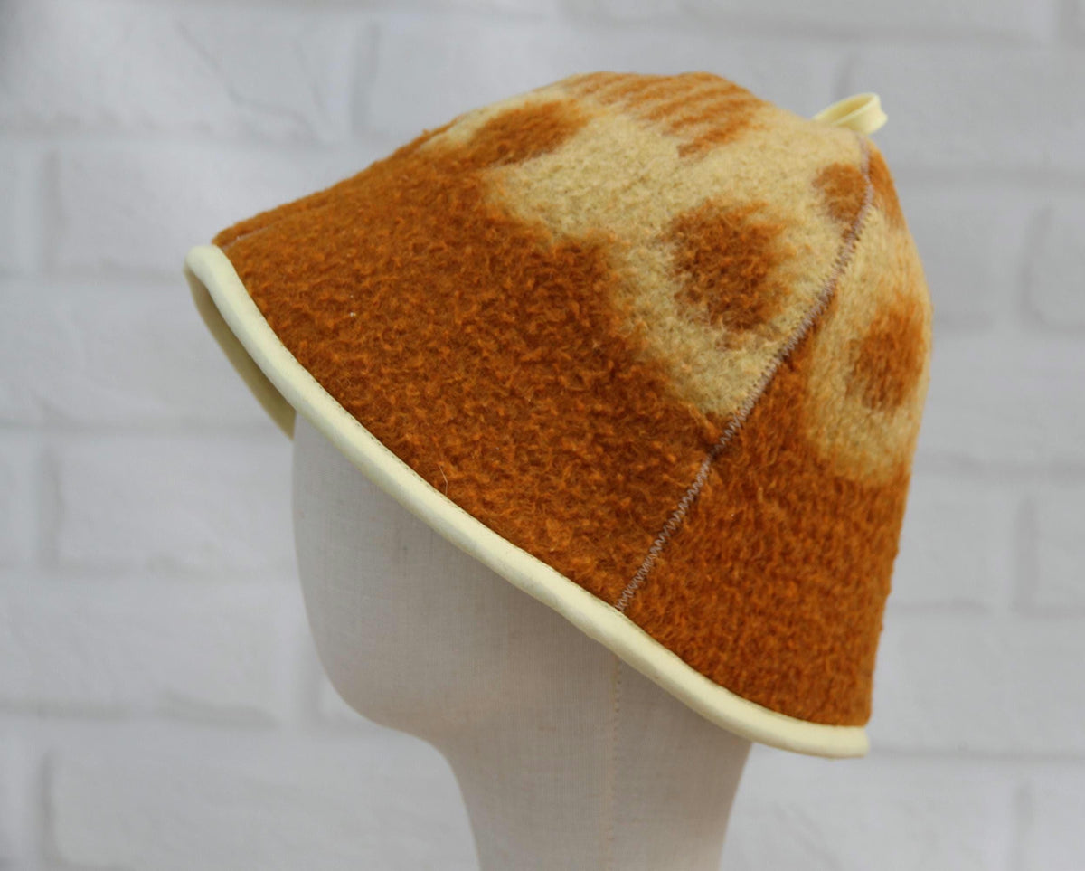 Upcycled Wool Blanket Sauna Hat, Banya Steam Room Headwear, Heat Protection Cap