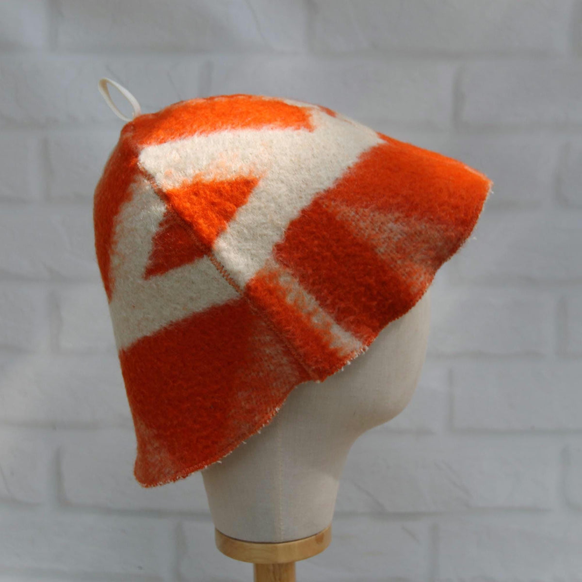 Reversible Vintage Wool Sauna Hat, Handmade Bucket Hat, Upcycled Blanket Hat, red Checkered Hat.