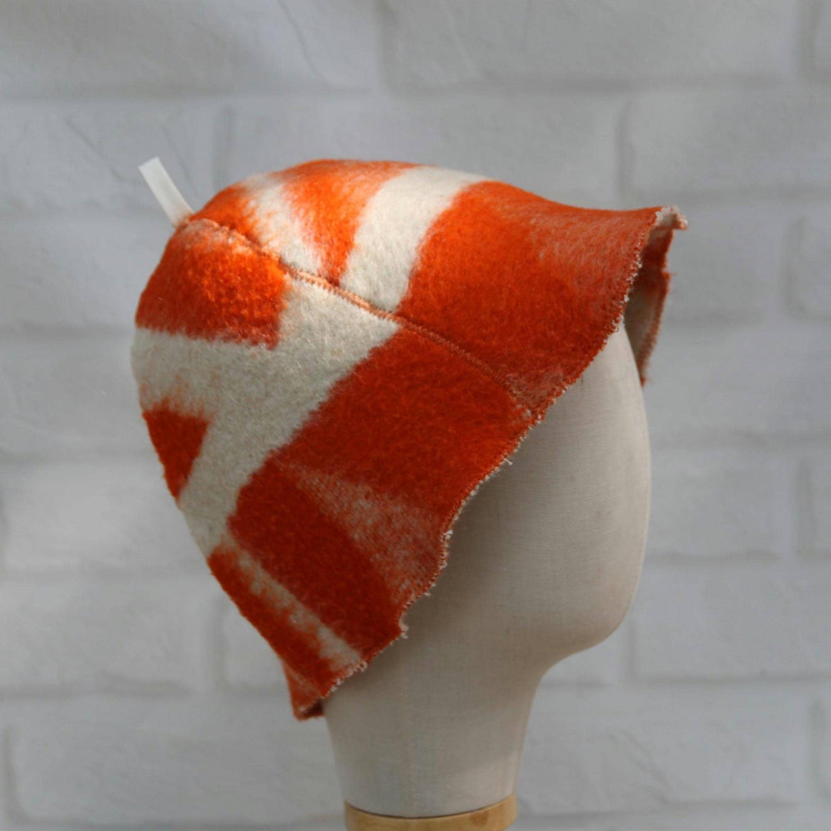 Reversible Vintage Wool Sauna Hat, Handmade Bucket Hat, Upcycled Blanket Hat, red Checkered Hat.