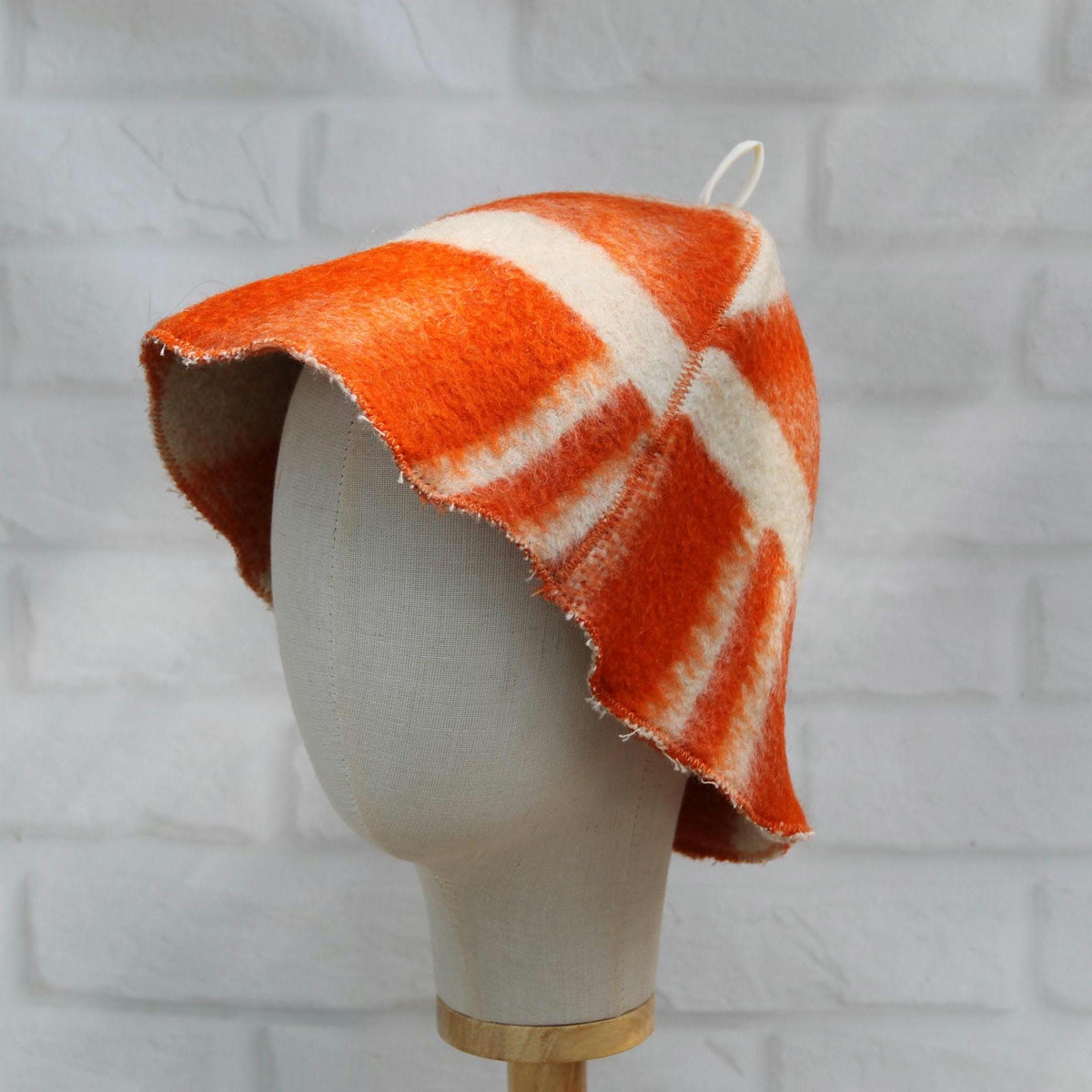 Reversible Vintage Wool Sauna Hat, Handmade Bucket Hat, Upcycled Blanket Hat, red Checkered Hat.