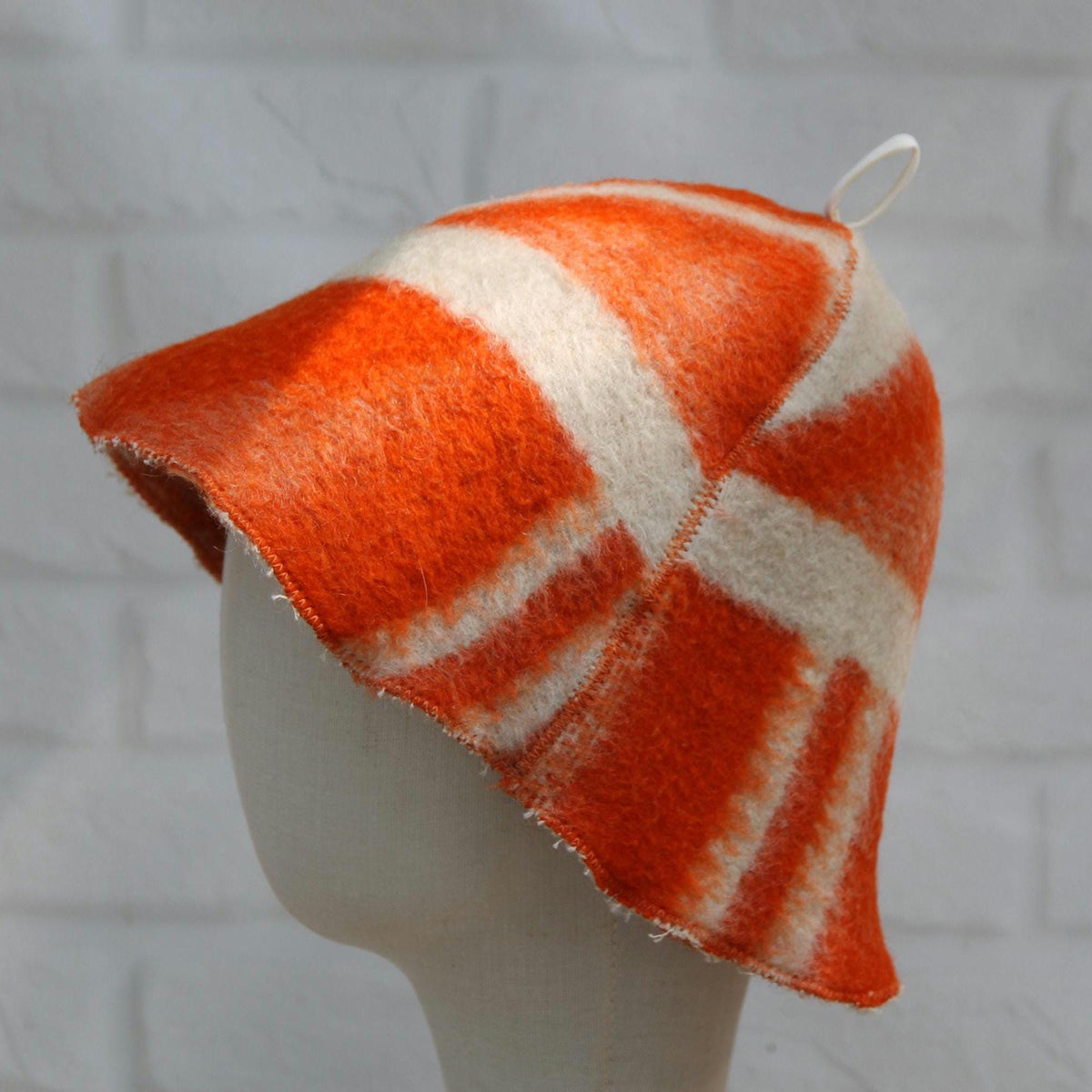 Reversible Vintage Wool Sauna Hat, Handmade Bucket Hat, Upcycled Blanket Hat, red Checkered Hat.