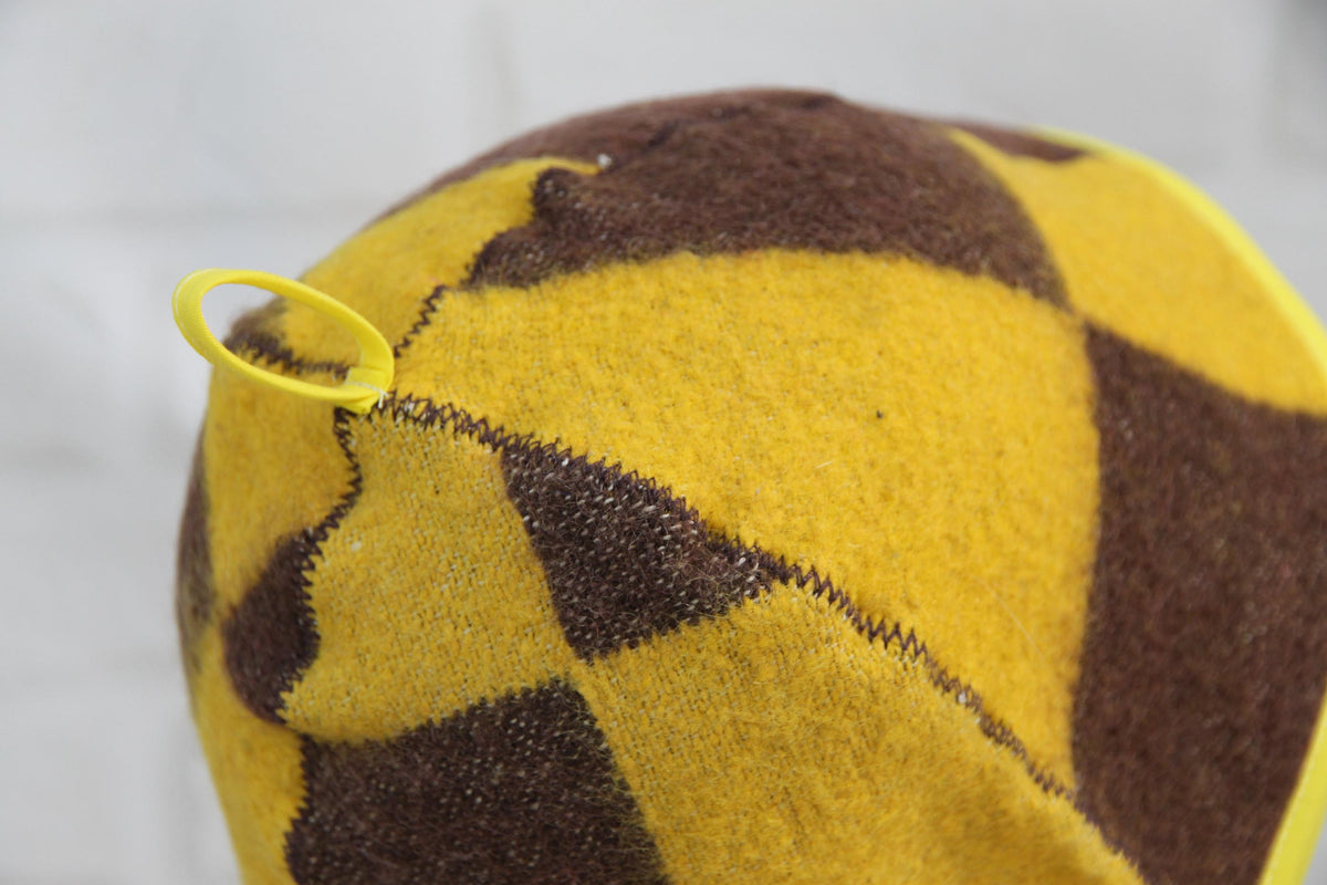 Wool Sauna Hat with Floral, Handmade from Upcycled Vintage Blanket, Unisex Spa orange Hat,Spa Wellness Accessory,Unique Gift for Sauna.