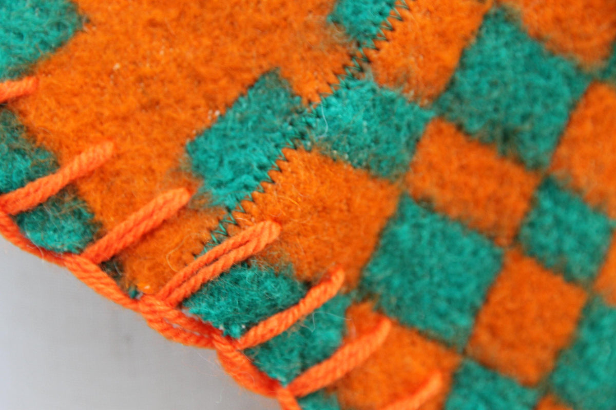 Upcycled Wool Sauna Hat, Geometric Banya Cap, Green Orange Steam Headwear