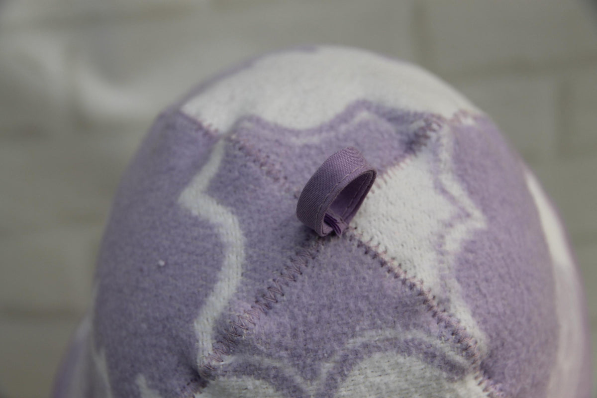 Lavender Sheep Print Wool Sauna Hat, Felted Banya Cap, Upcycled Blanket Protection