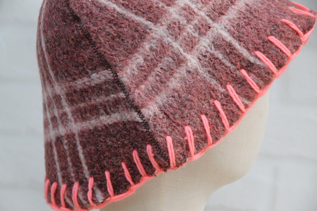Brown Wool Sauna Hat with Floral, Handmade from Upcycled Vintage Blanket, Unisex Spa Hat,Spa Wellness Accessory,Unique Gift for Sauna.
