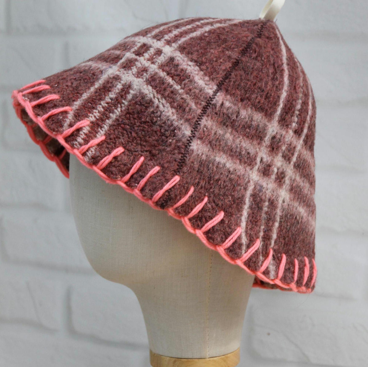 Brown Wool Sauna Hat with Floral, Handmade from Upcycled Vintage Blanket, Unisex Spa Hat,Spa Wellness Accessory,Unique Gift for Sauna.