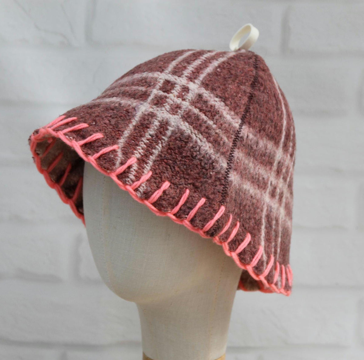 Brown Wool Sauna Hat with Floral, Handmade from Upcycled Vintage Blanket, Unisex Spa Hat,Spa Wellness Accessory,Unique Gift for Sauna.