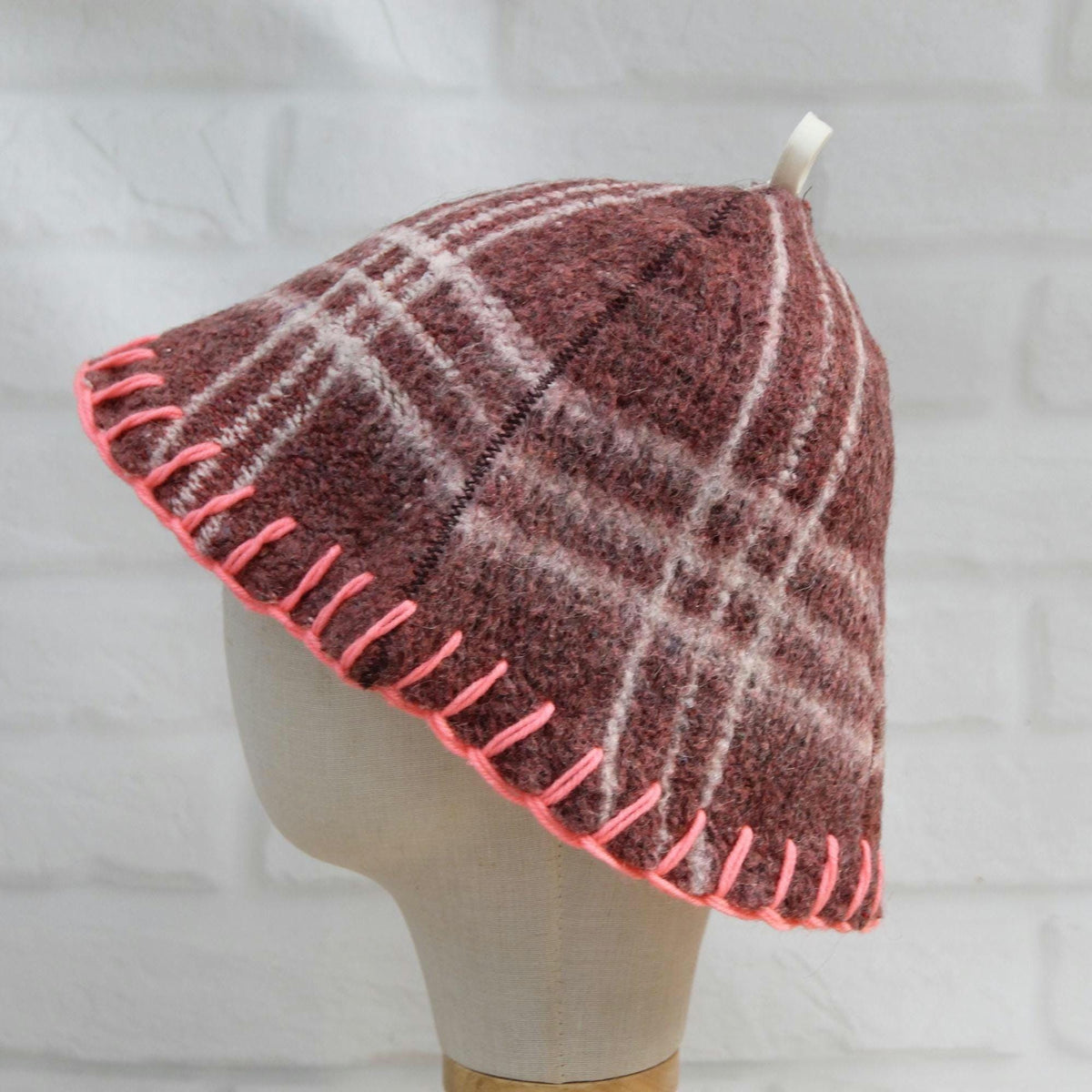 Brown Wool Sauna Hat with Floral, Handmade from Upcycled Vintage Blanket, Unisex Spa Hat,Spa Wellness Accessory,Unique Gift for Sauna.