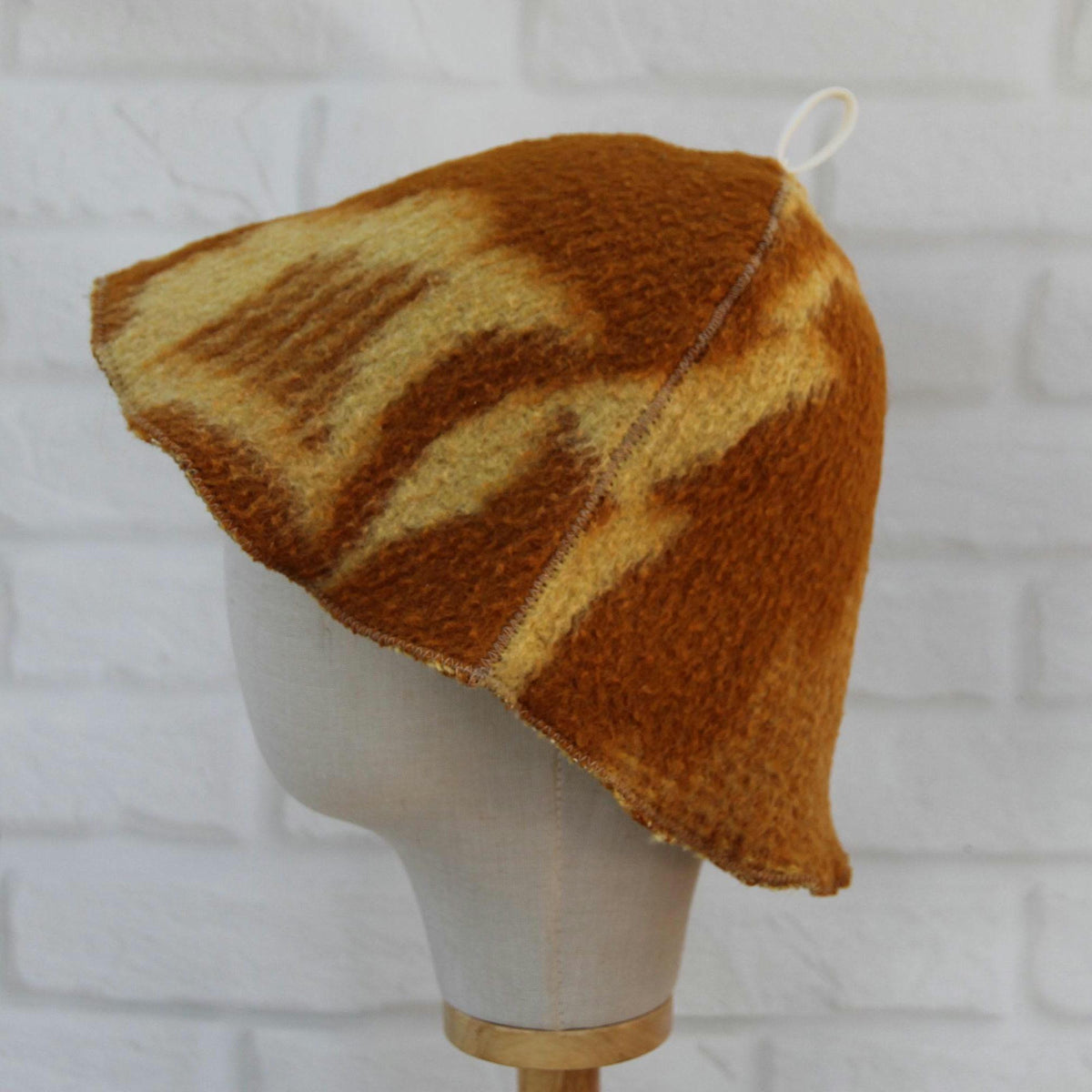 Brown Wool Sauna Hat with Floral, Handmade from Upcycled Vintage Blanket, Unisex Spa Hat,Spa Wellness Accessory,Unique Gift for Sauna.