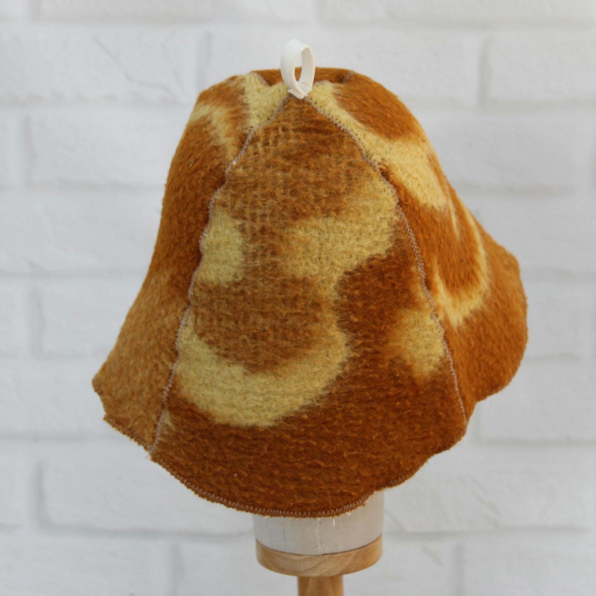 Brown Wool Sauna Hat with Floral, Handmade from Upcycled Vintage Blanket, Unisex Spa Hat,Spa Wellness Accessory,Unique Gift for Sauna.