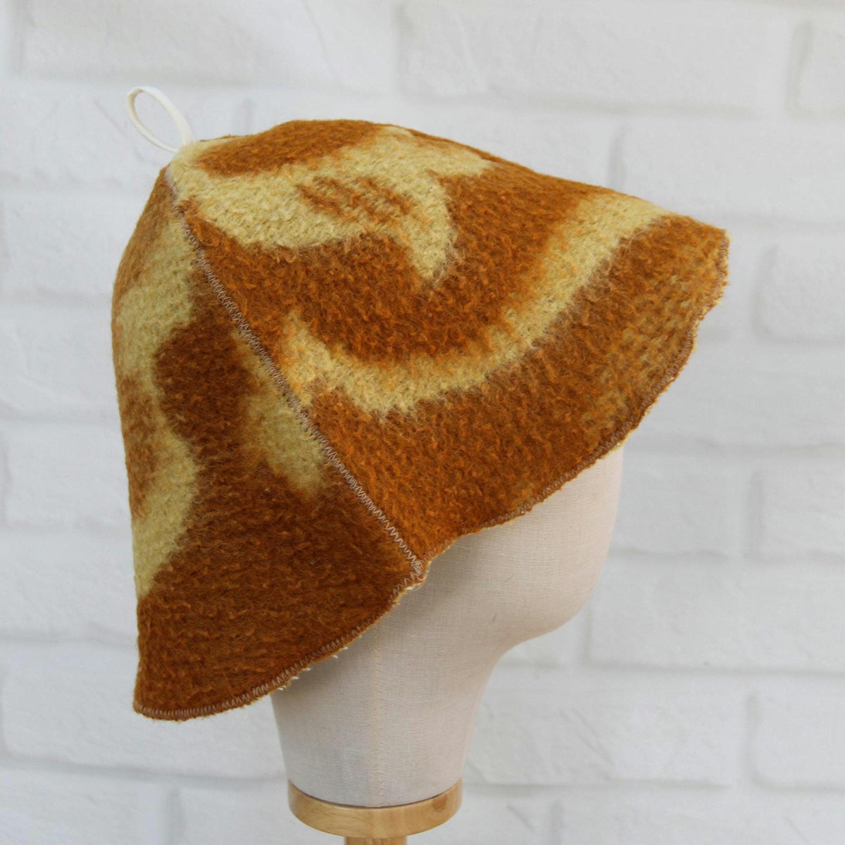 Brown Wool Sauna Hat with Floral, Handmade from Upcycled Vintage Blanket, Unisex Spa Hat,Spa Wellness Accessory,Unique Gift for Sauna.