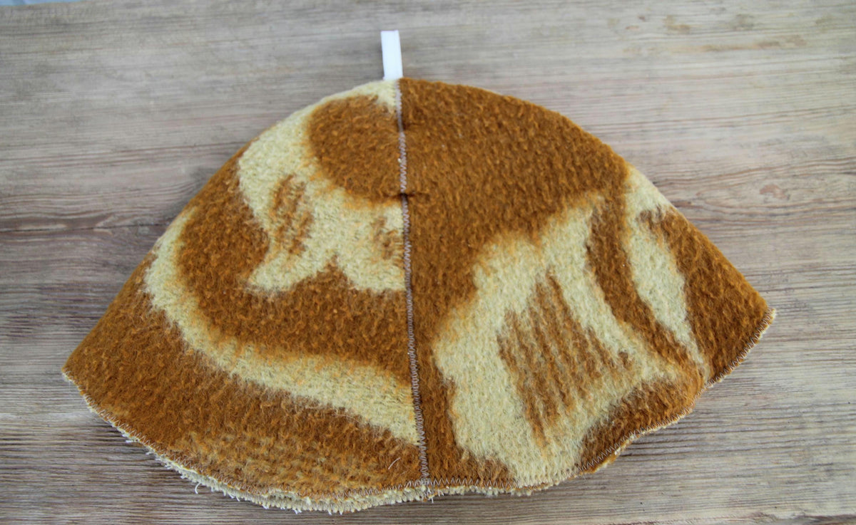 Brown Wool Sauna Hat with Floral, Handmade from Upcycled Vintage Blanket, Unisex Spa Hat,Spa Wellness Accessory,Unique Gift for Sauna.