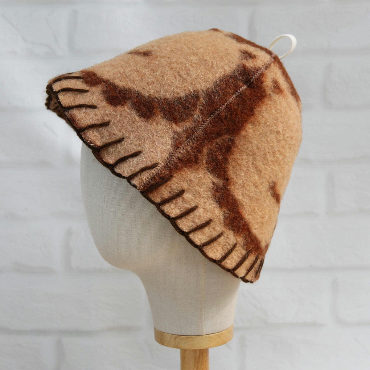 Upcycled Wool Sauna Hat – Unique Patterned Banya Cap for Steam Room