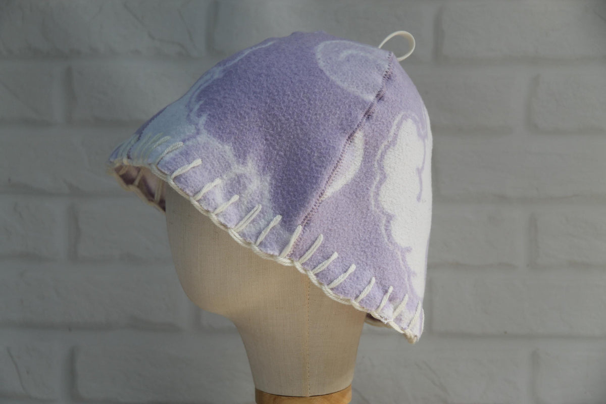 Handmade Upcycled Wool Sauna Hat - Floral Banya Hat for Women, Sustainable Spa Accessory