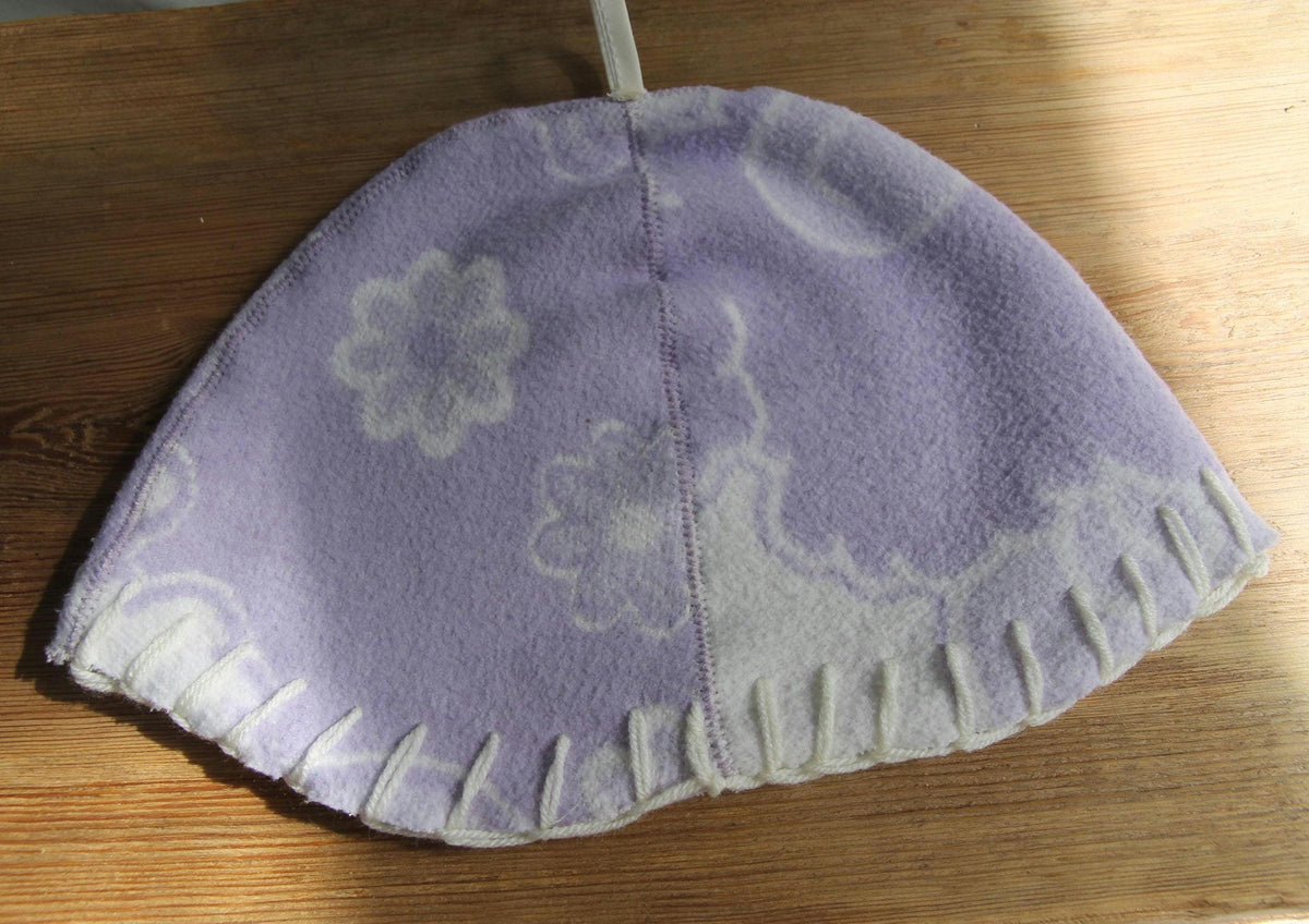 Handmade Upcycled Wool Sauna Hat - Floral Banya Hat for Women, Sustainable Spa Accessory