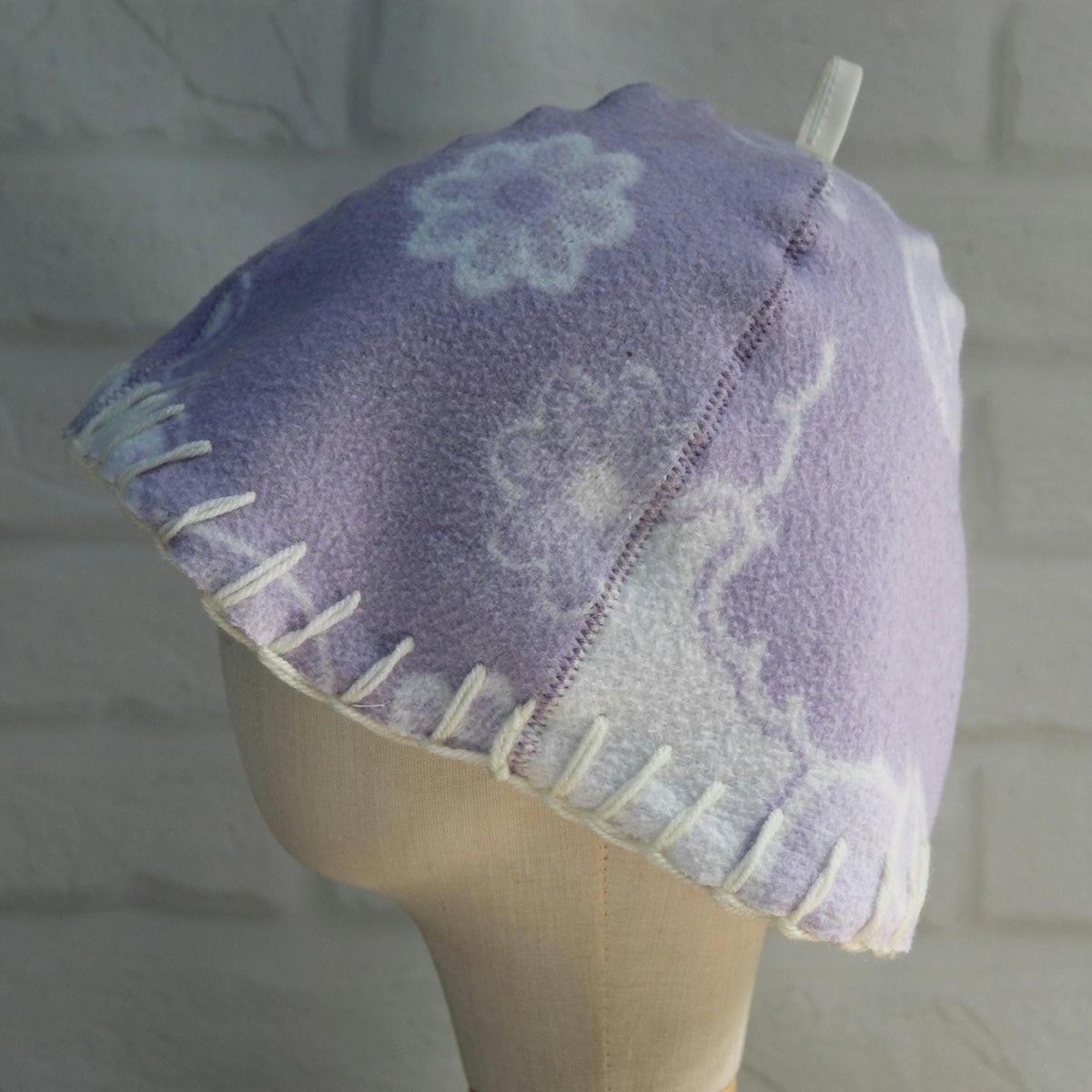 Handmade Upcycled Wool Sauna Hat - Floral Banya Hat for Women, Sustainable Spa Accessory