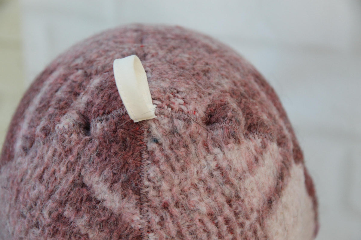 Upcycled Wool Sauna Hat – Burgundy Mauve Plaid Banya Spa Accessory with Loop