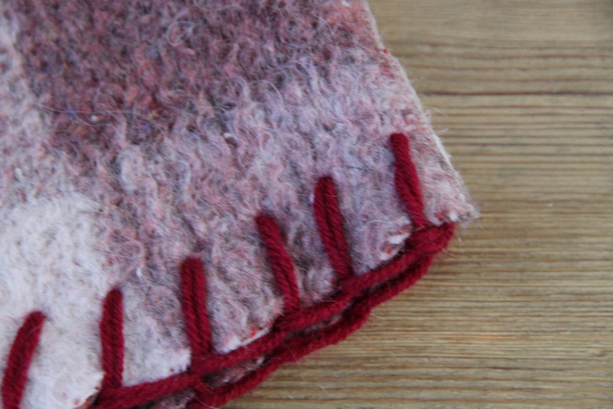 Upcycled Wool Sauna Hat – Burgundy Mauve Plaid Banya Spa Accessory with Loop
