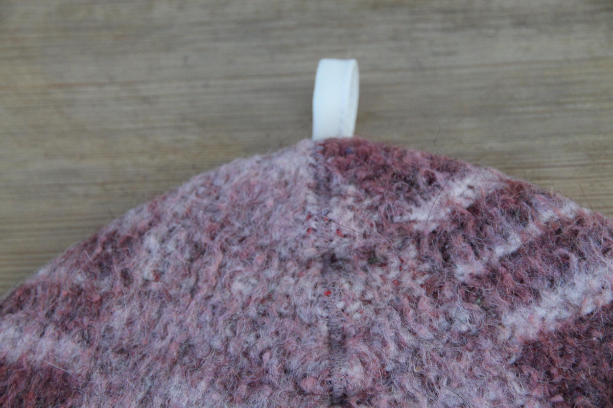 Upcycled Wool Sauna Hat – Burgundy Mauve Plaid Banya Spa Accessory with Loop