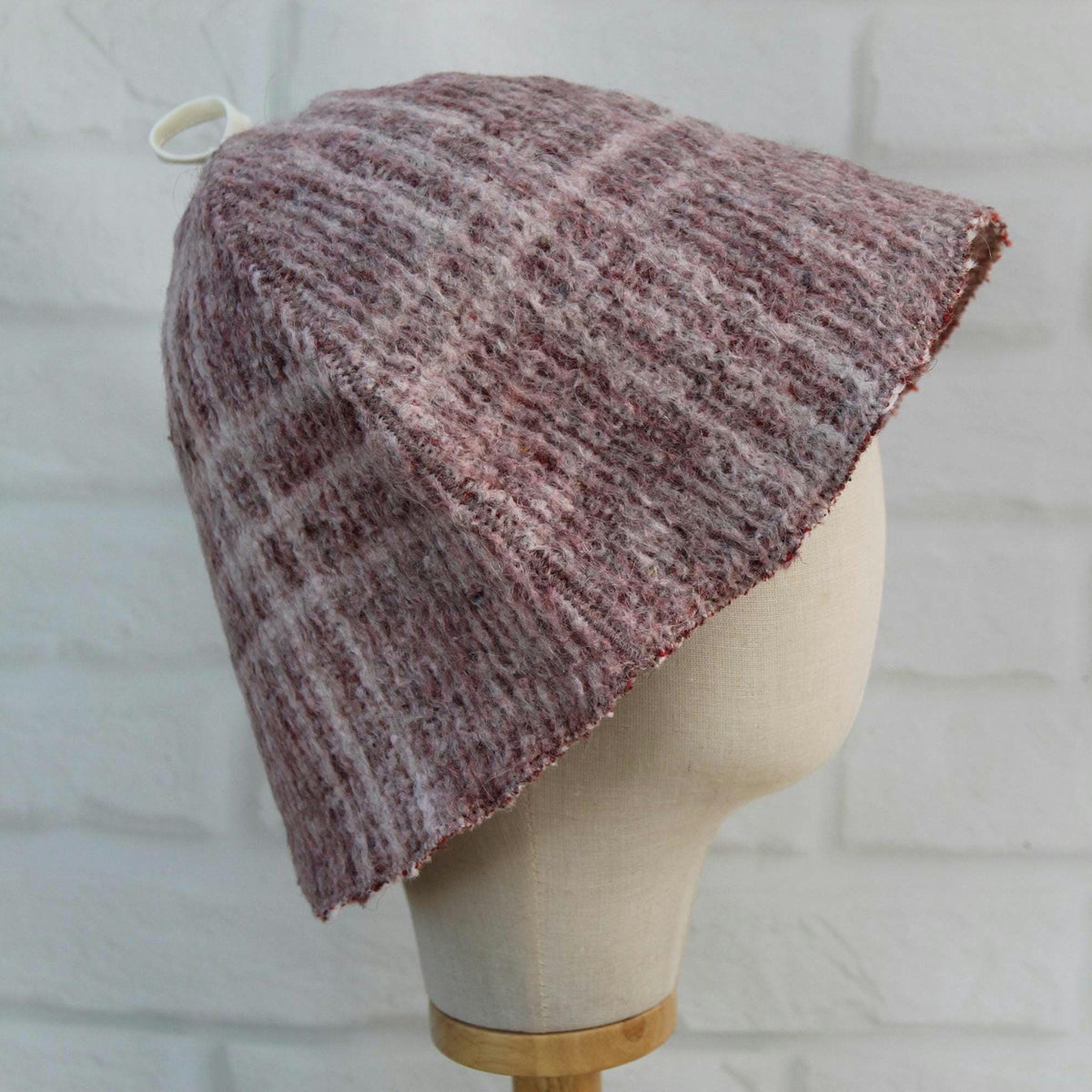 Upcycled Wool Sauna Hat – Dusty Rose Taupe Ribbed Banya Spa Accessory