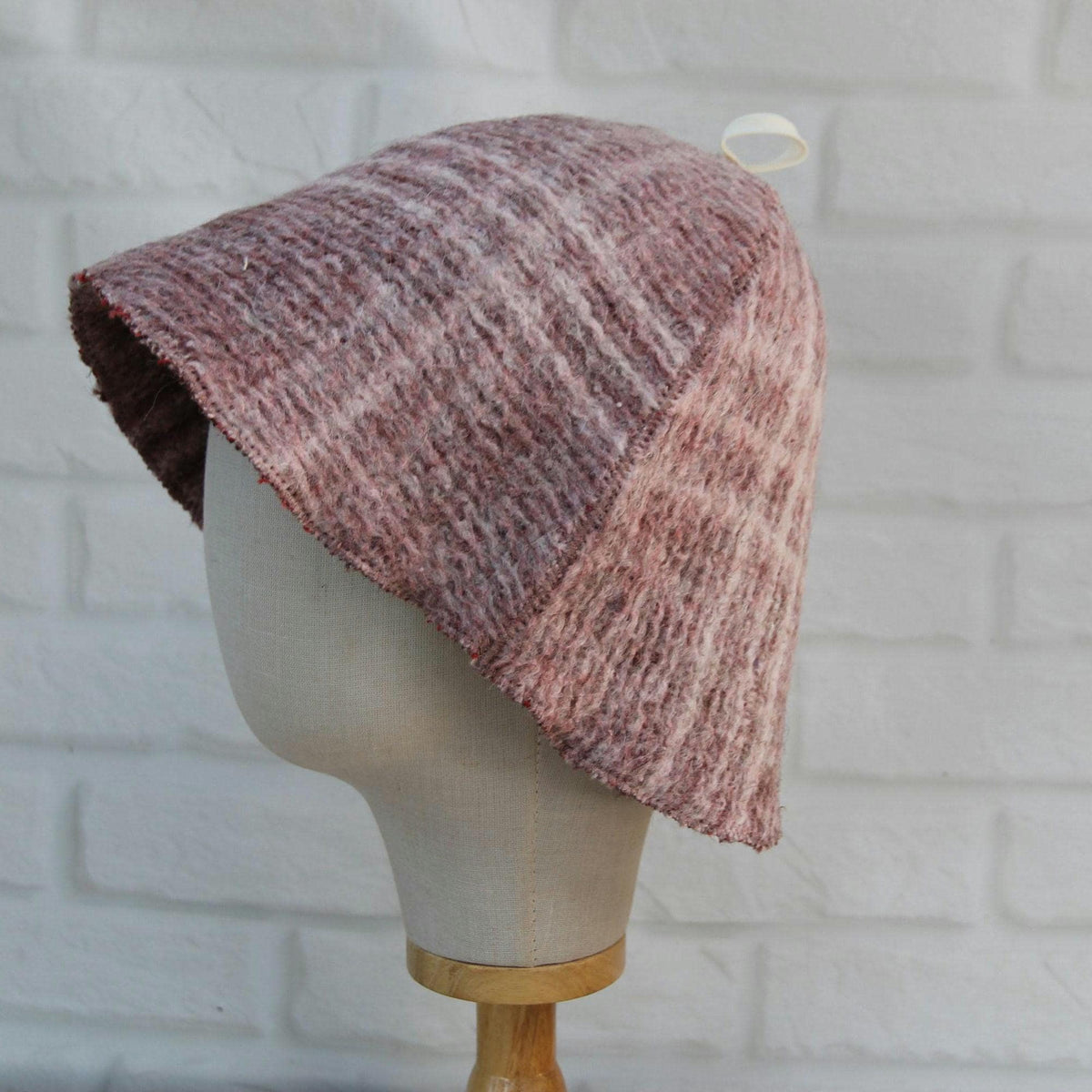 Upcycled Wool Sauna Hat – Dusty Rose Taupe Ribbed Banya Spa Accessory