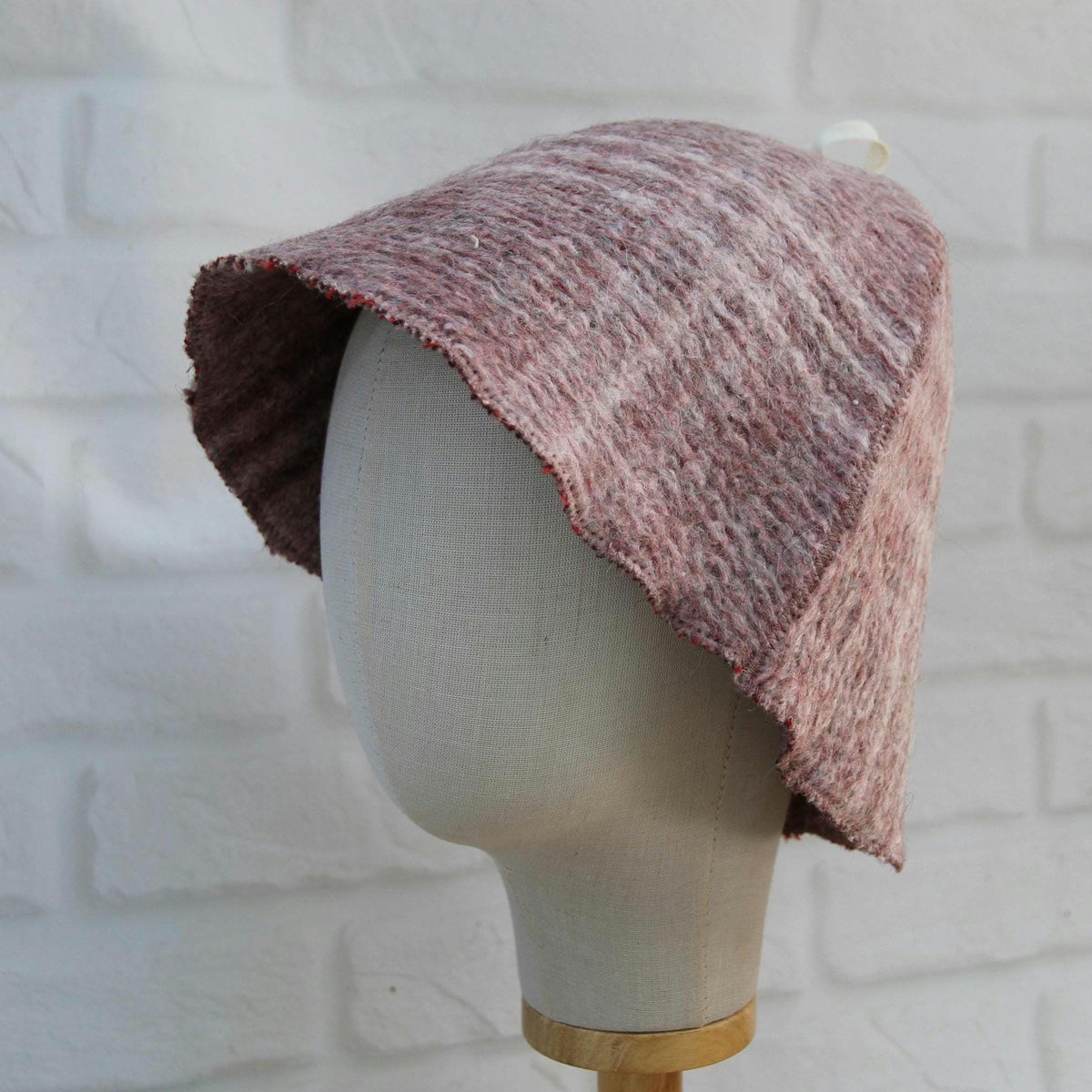 Upcycled Wool Sauna Hat – Dusty Rose Taupe Ribbed Banya Spa Accessory