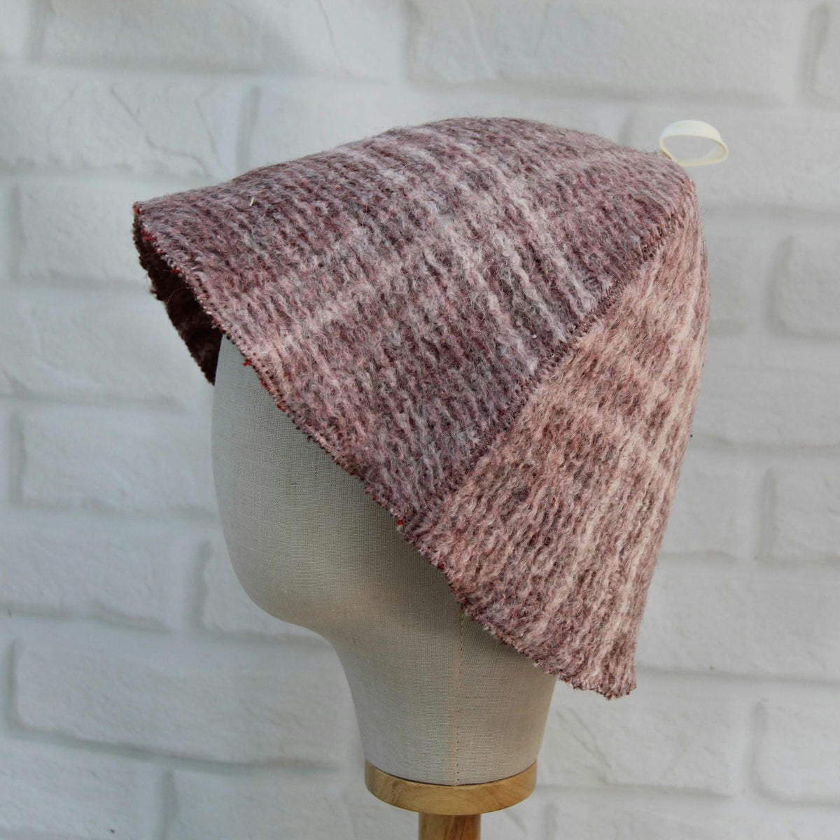 Upcycled Wool Sauna Hat – Dusty Rose Taupe Ribbed Banya Spa Accessory