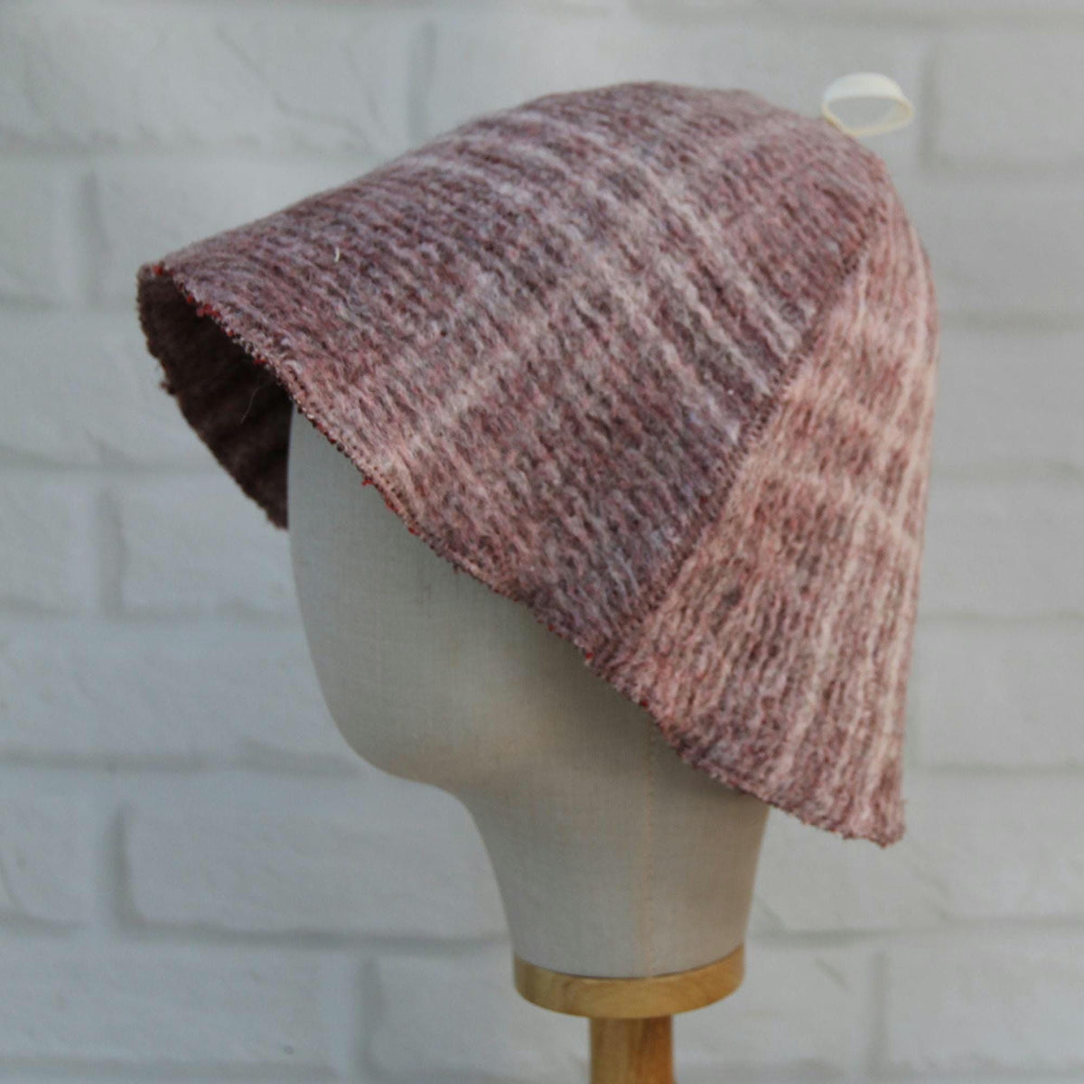 Upcycled Wool Sauna Hat – Dusty Rose Taupe Ribbed Banya Spa Accessory