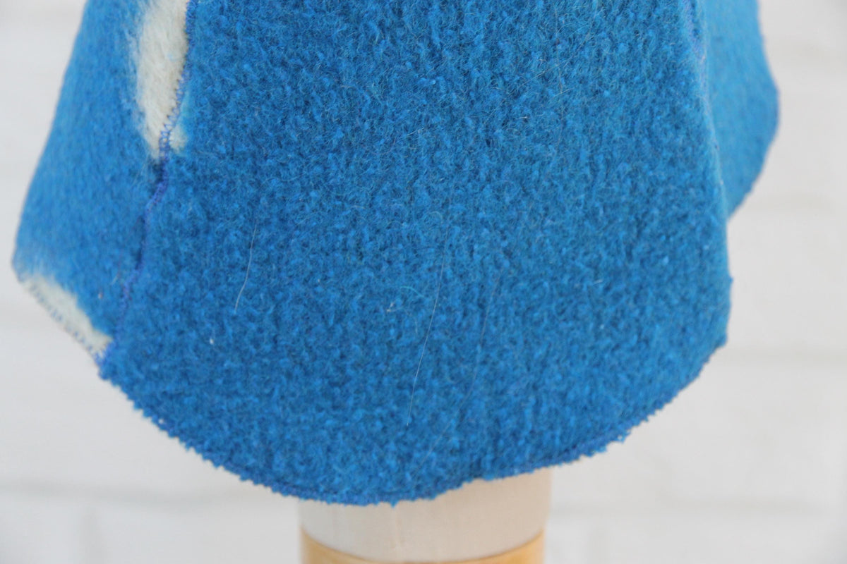 Upcycled Wool Sauna Hat – Blue White Banya Spa Accessory, Sustainable Handmade