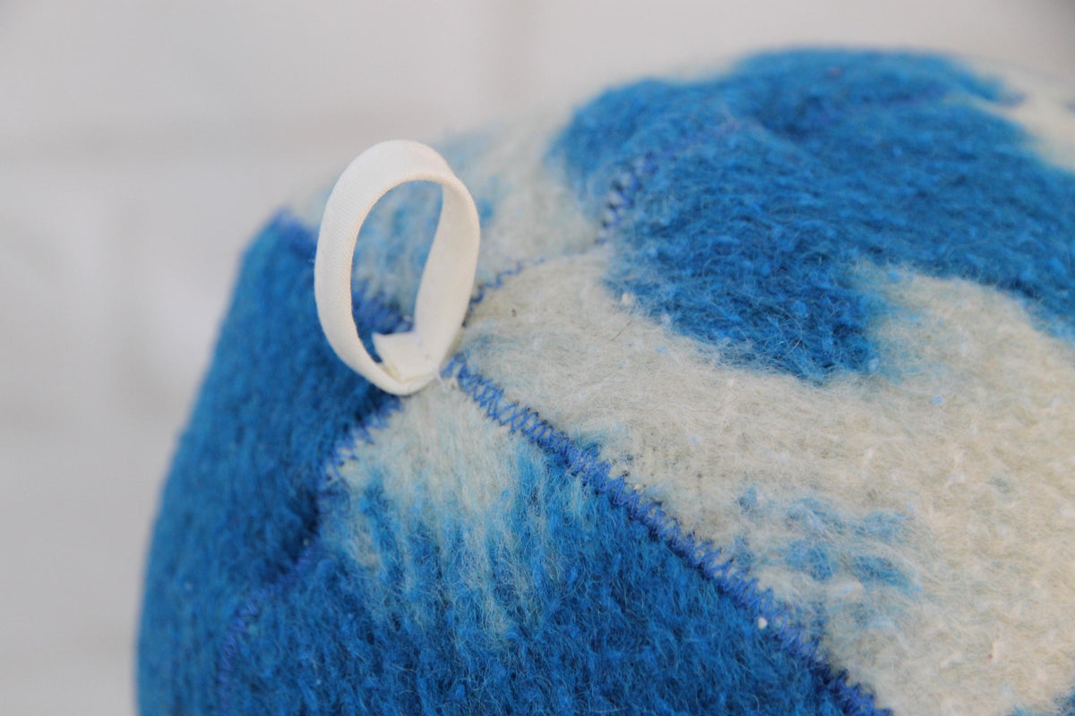 Upcycled Wool Sauna Hat – Blue White Banya Spa Accessory, Sustainable Handmade