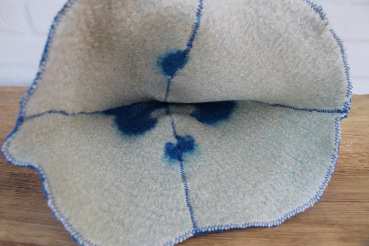 Upcycled Wool Sauna Hat – Blue White Banya Spa Accessory, Sustainable Handmade