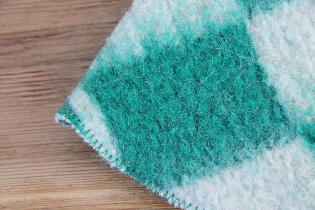 Upcycled Wool Sauna Hat – Green White Checkerboard Banya Spa Accessory