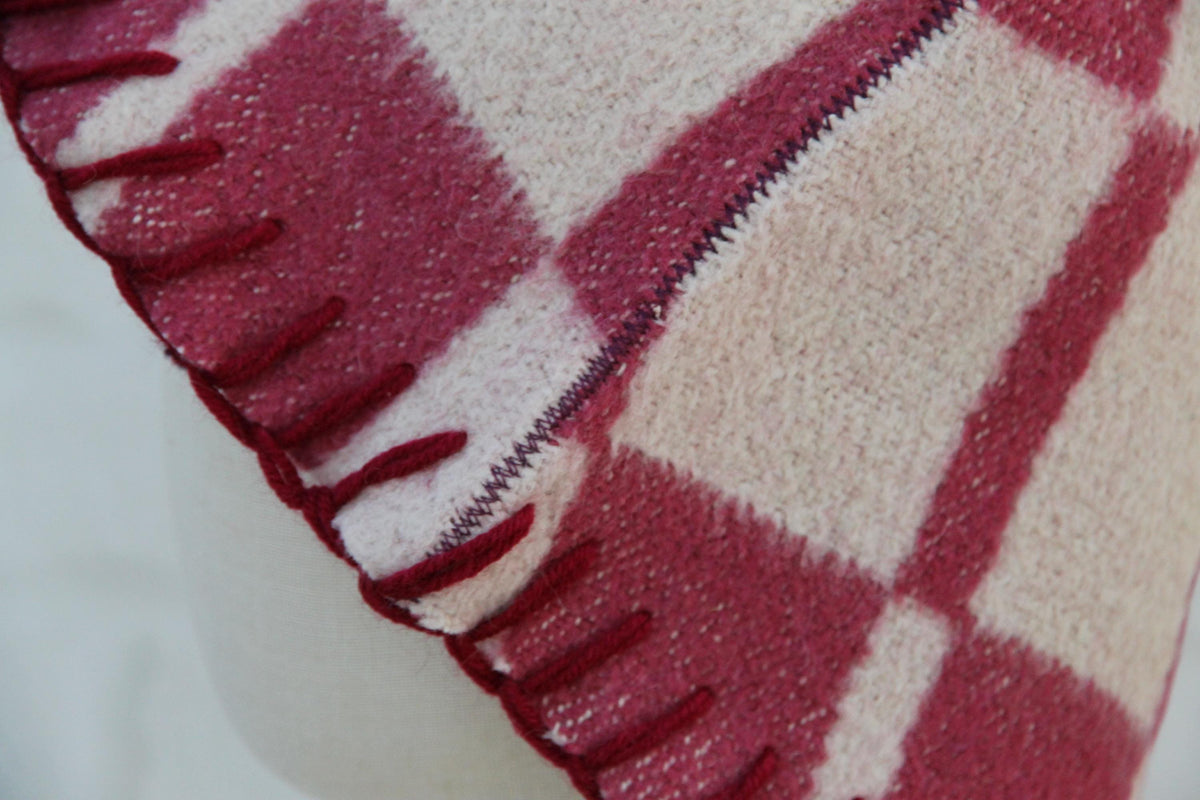 Handmade Upcycled Wool Sauna Hat – Burgundy Pink Plaid Banya Accessory