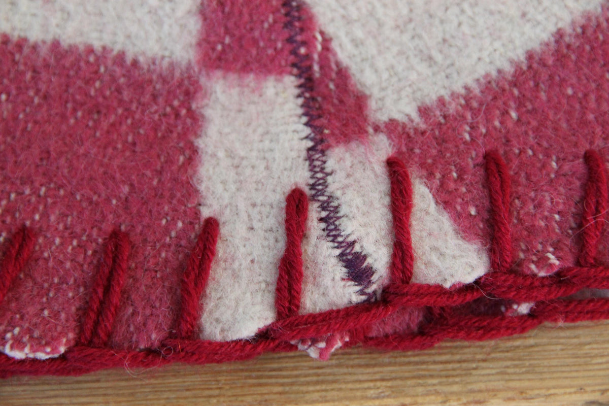 Handmade Upcycled Wool Sauna Hat – Burgundy Pink Plaid Banya Accessory
