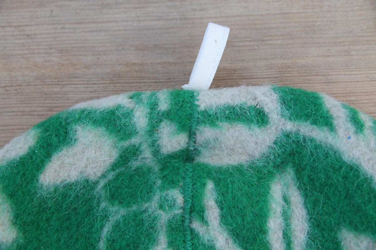 Upcycled Wool Sauna Hat – Green Floral Orange Whipstitch Banya Spa Accessory