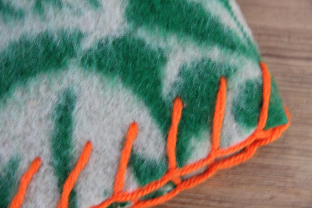 Upcycled Wool Sauna Hat – Green Floral Orange Whipstitch Banya Spa Accessory